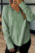 Raw Edge Notched Neck Terry High Low Long Sleeve Top